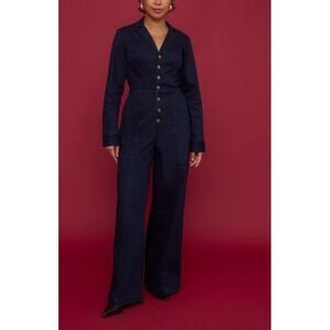 Mixed By Nasrin Midnight Denim Long-Sleeve Jumpsuit Minimalist Quiet Luxury M